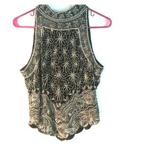 Black and Silver Beaded Top Large